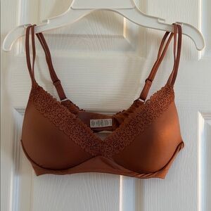 Lace Trim Brown Bra wireless padded